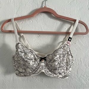 Victoria's Secret White Bra with Black Floral Lace